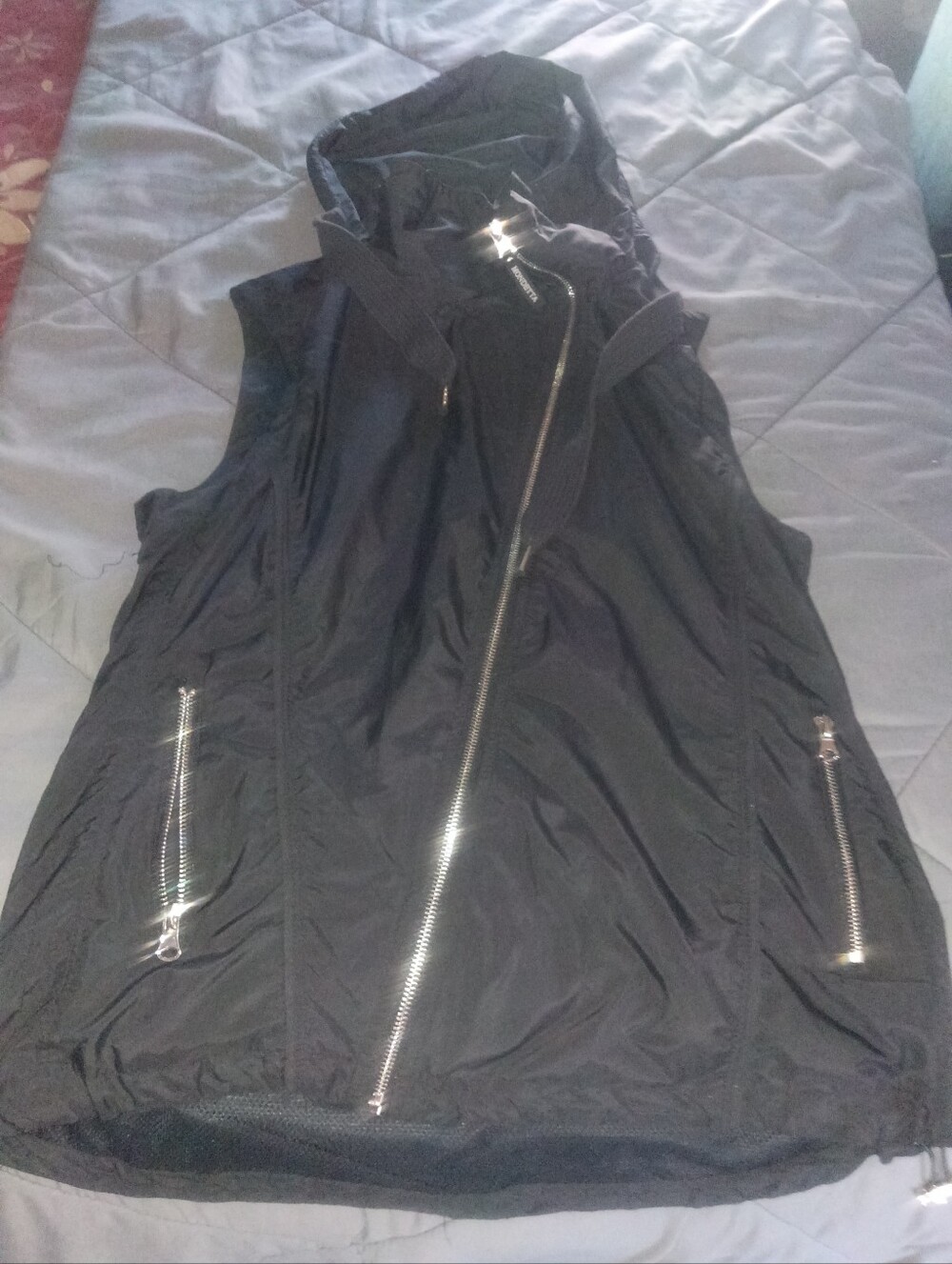 Black Hooded Asymmetrical Zip Vest - Women